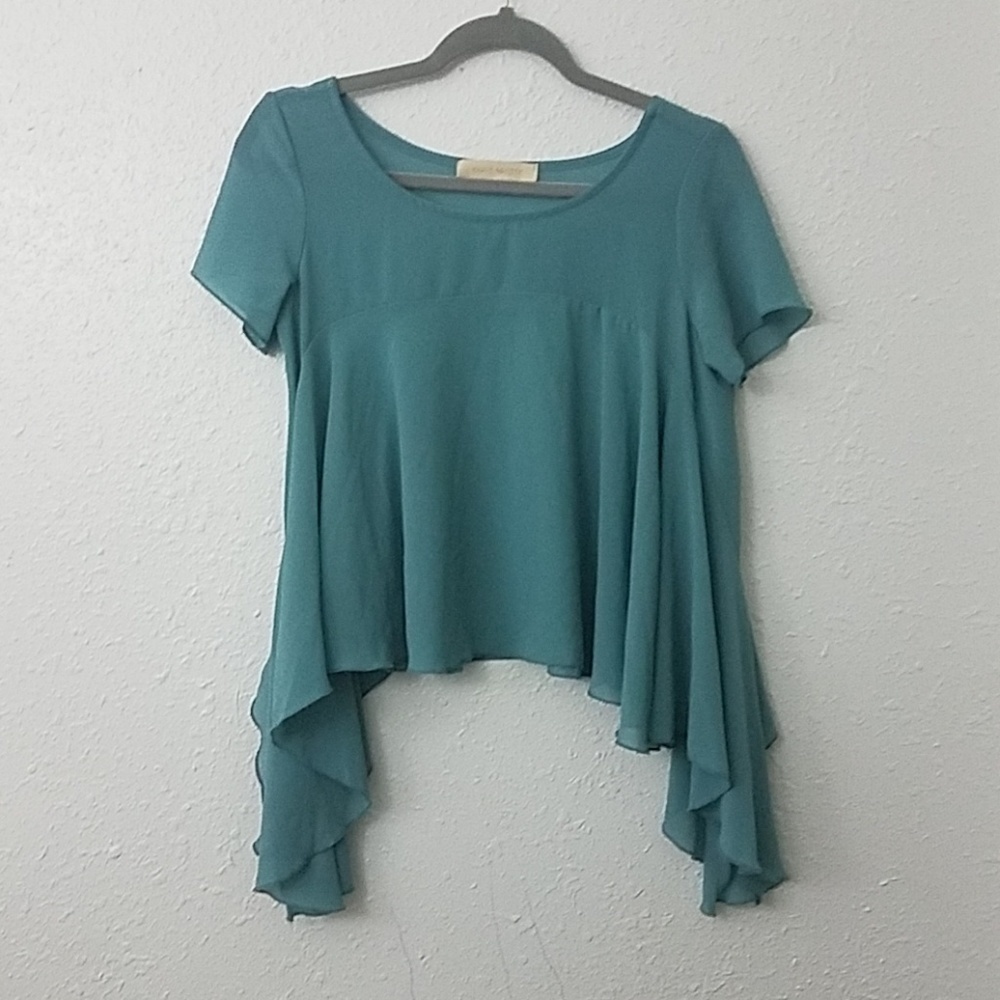 𝅺haute society blouse XS blue Asymmetrical hem